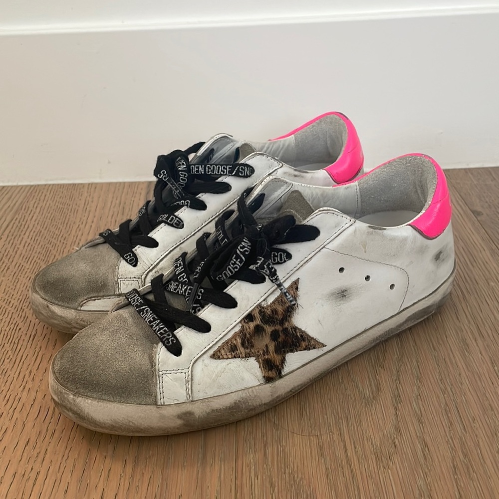 Golden Goose SuperStar Sneaker, Pink/White/Black/Leopard, Size 37
